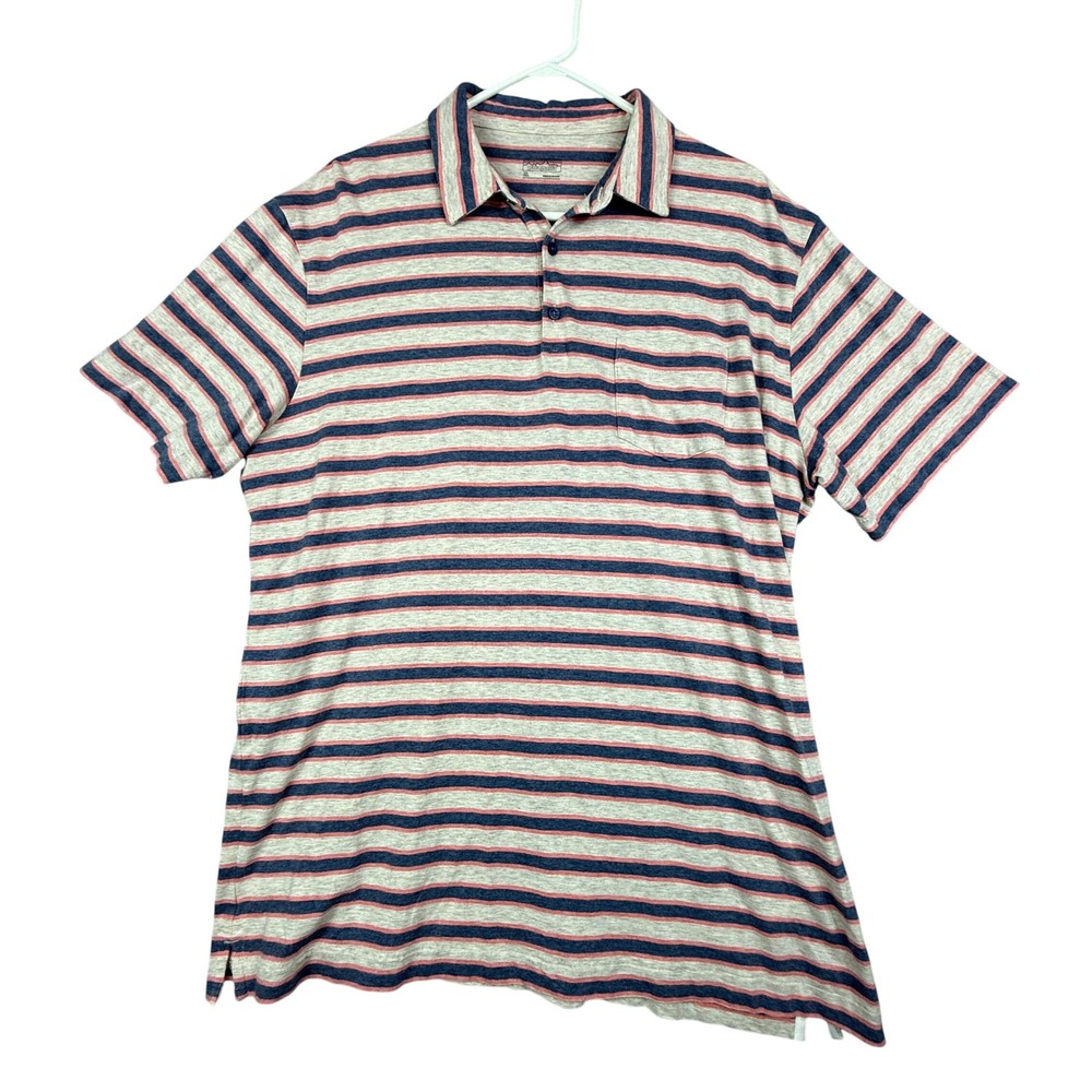Patagonia Men's XL Organic Cotton Striped Polo Shirt Short Sleeve Button Up
